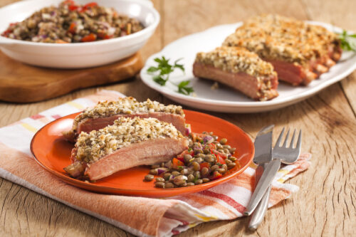 Costela com Crosta de Azeitonas e Salada de Lentilha