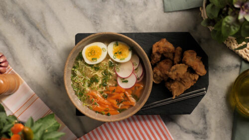 Sopa de Legumes com Frango Empanado