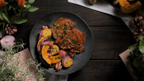 Bisteca de Porco no Forno com Legumes