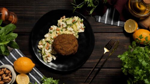 Polpetone Recheado com Salada de Abobrinha