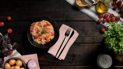 Risoto Caprese com Salame
