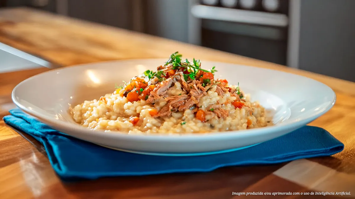 Risoto de peito bovino desfiado