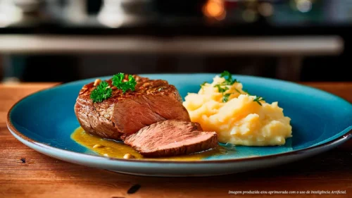 Filé mignon ao molho dijon com purê de batata