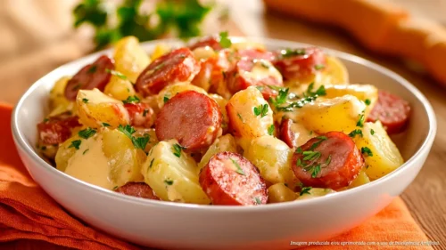 Salada de batata germânica com linguiça toscana