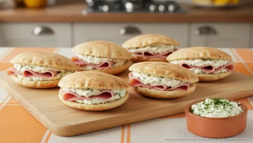 Mini Pão Sírio com Presunto Cozido e Recheio de Pasta de Ricota