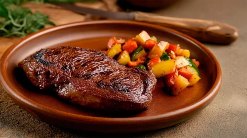 Picanha grelhada com ratatouille de frigideira