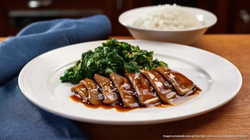 Língua bovina assada na airfryer com molho teriyaki