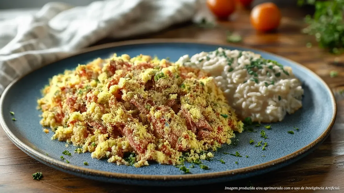 Paçoca de carne de sol com arroz de leite