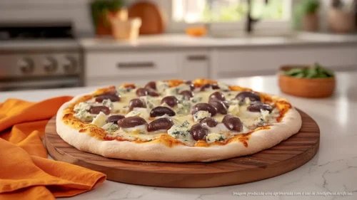 Pizza de coração e queijo gorgonzola
