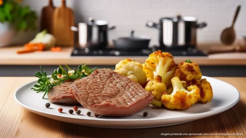 Bife de cupim com couve-flor frita e molho de alho