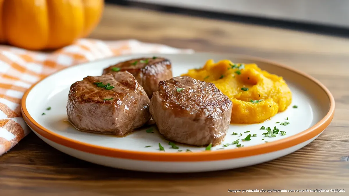 Medalhões de Filé Mignon com Purê de Abóbora e Gengibre