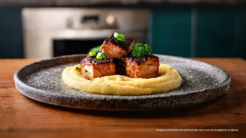 Porco Moura com aligot de aipim