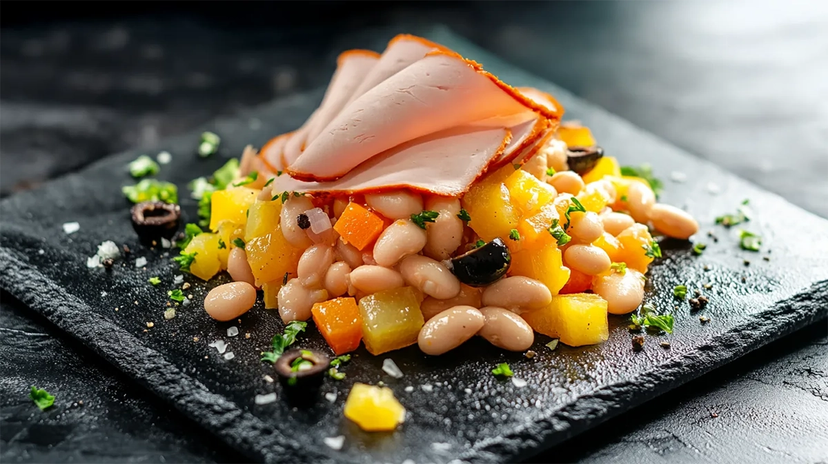 Salada de feijão branco com lombo condimentado