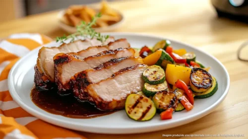 Picanha suína com legumes assados na airfryer