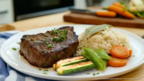 Entrecôte com legumes defumados