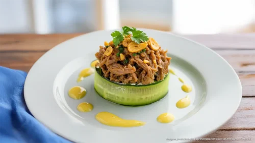Maminha ao alho e óleo servido no pepino