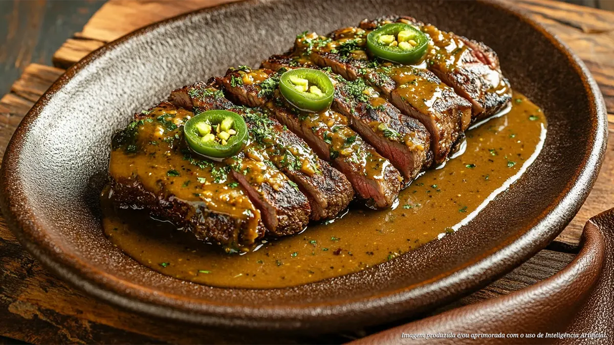 Fraldinha grelhada com molho de pimenta jalapeño e coentro