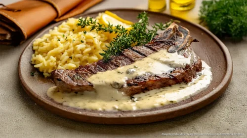 Picanha ovina ao molho de queijo gorgonzola