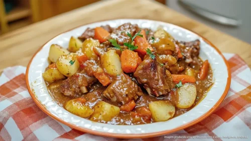 Costela suína temperada na panela de pressão com legumes
