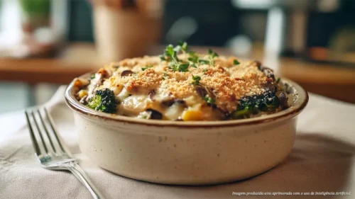 Brócolis com cogumelos gratinado na airfryer