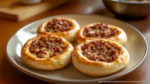 Esfirra de linguiça fininha com queijo prato