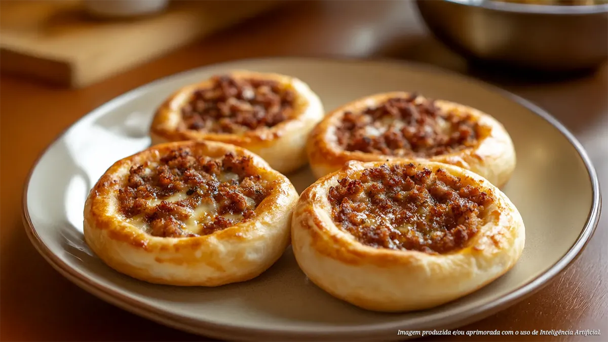 Esfirra de linguiça fininha com queijo prato