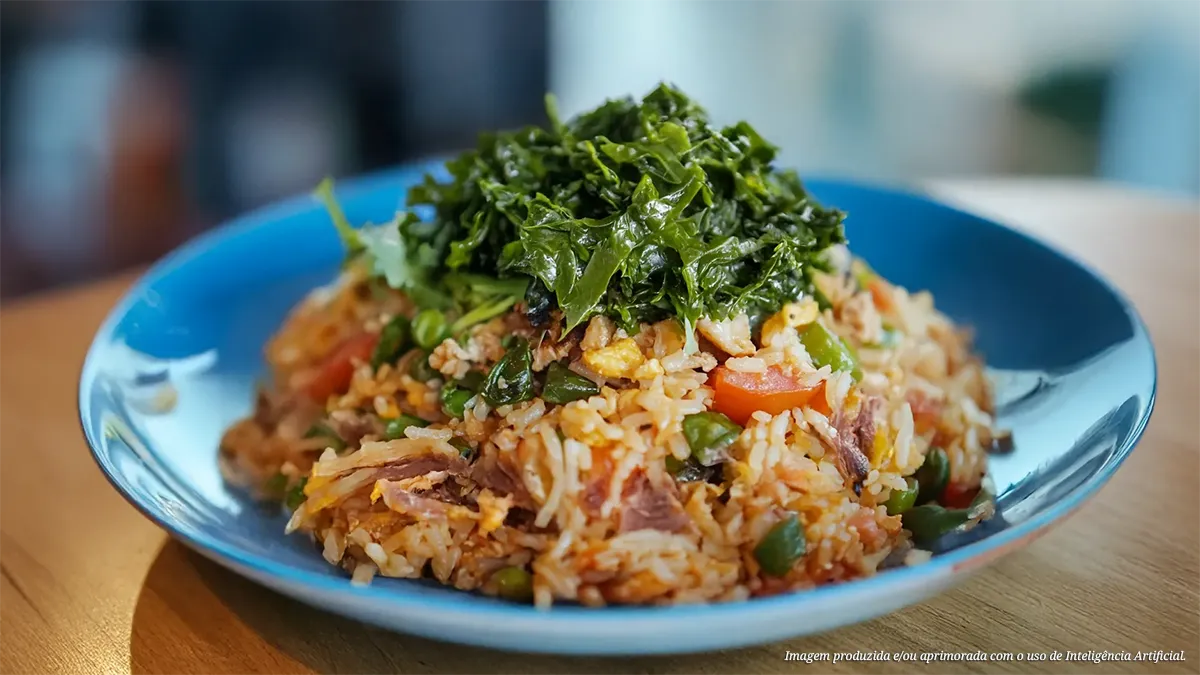 Arroz da terra com coxão mole desfiado
