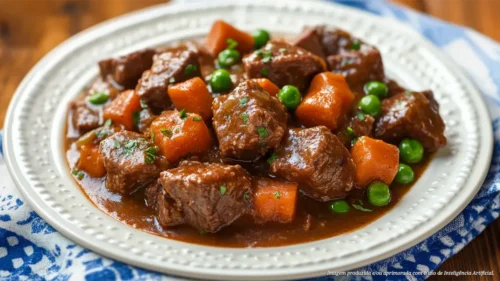 Coxão duro com ervilhas e cenouras