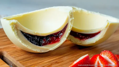 Ovo de Páscoa de chocolate branco com geleia de morango