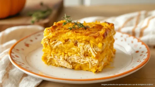 Escondidinho de abóbora com filé de peito desfiado