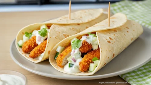 Wrap de filé de frango empanado vegetal com molho de iogurte