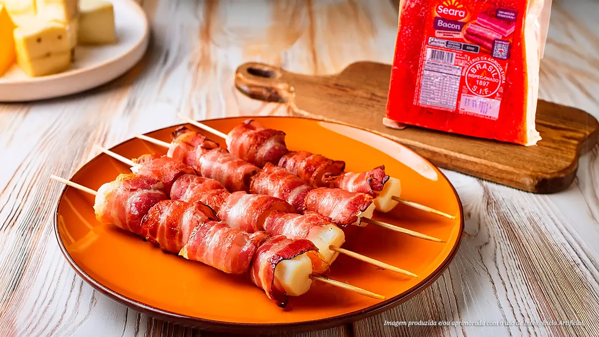 Espetos de bacon e queijo