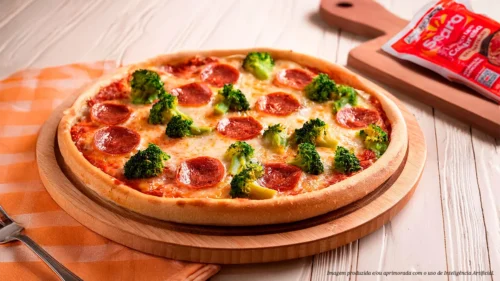 Pizza de calabresa e brócolis