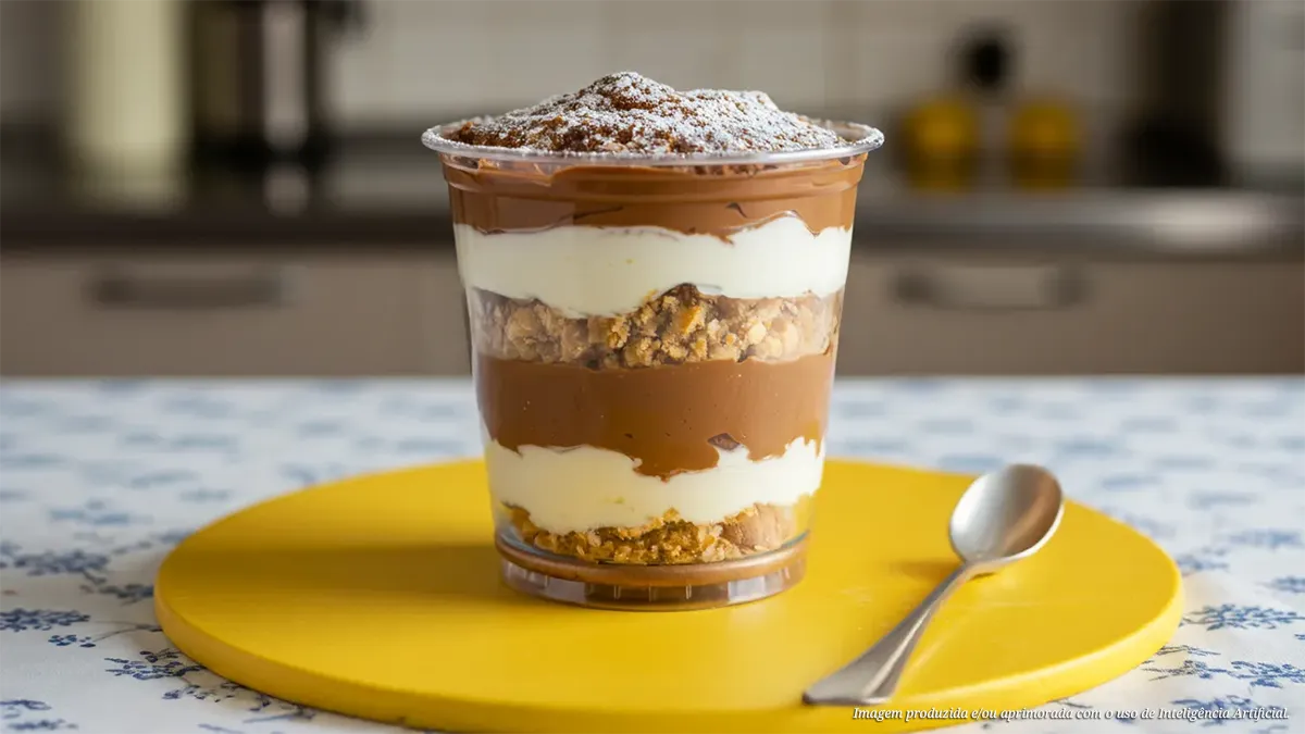 Copo da felicidade de creme de avelã e leite em pó