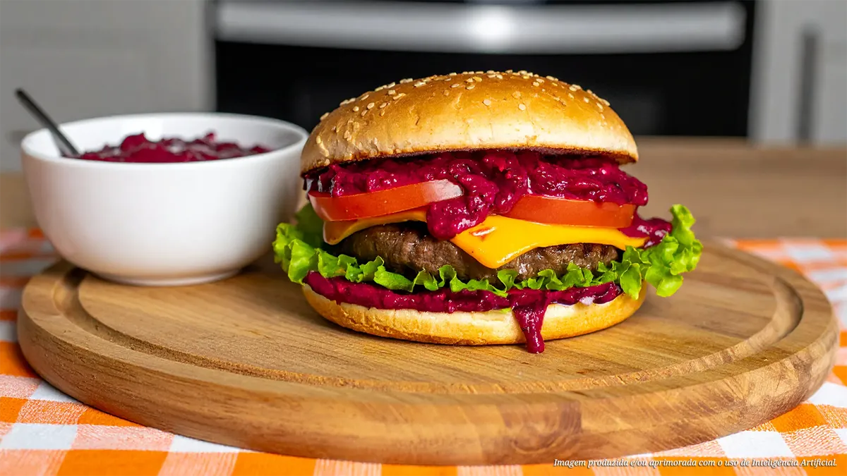 Hambúrguer com maionese de beterraba