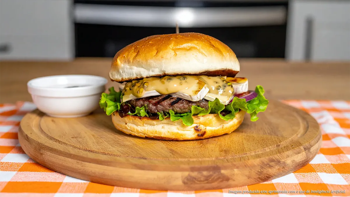 Hambúrguer com molho de trufas negras e queijo brie