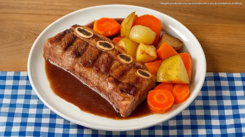 Costela borboleta na pressão ao vinho tinto com legumes