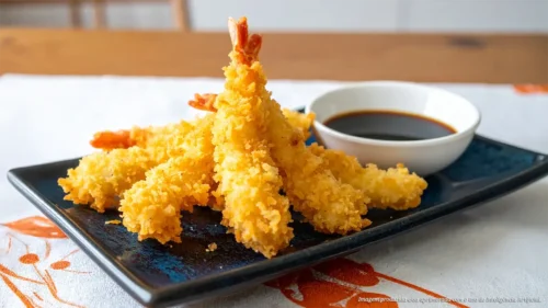 Tempurá de camarão na airfryer com molho tentsuyu