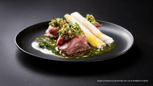 Roastbeef sertanejo com beiju de tapioca na manteiga de garrafa e gremolata de coentro