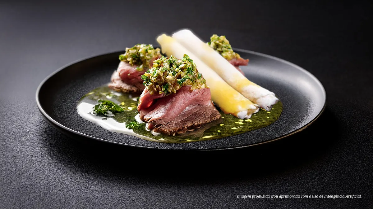Roastbeef sertanejo com beiju de tapioca na manteiga de garrafa e gremolata de coentro