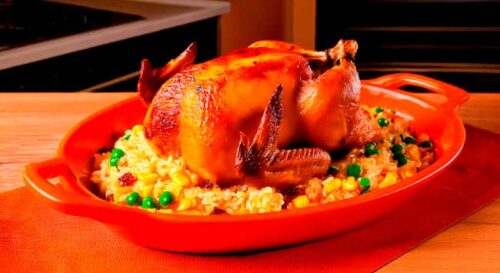Ave Fiesta com arroz de Natal colorido