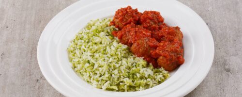 Almôndegas de Carne com Arroz de Brócolis