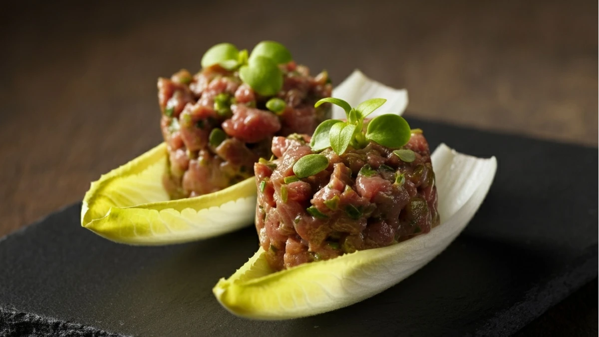 Canapé de Steak Tartare na Endívia