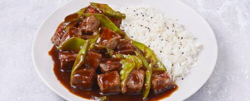 Coxão Mole em Cubos ao Molho Thai com Arroz Branco