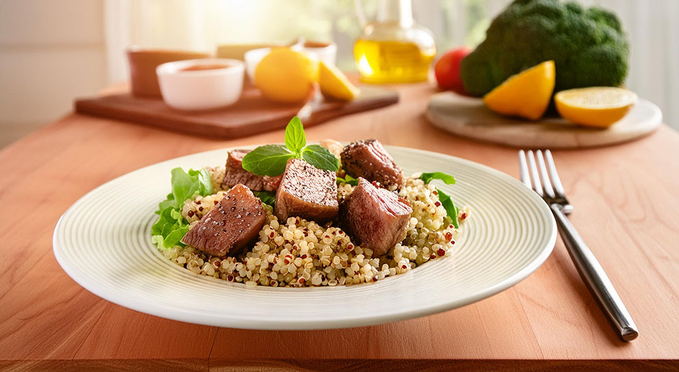 Salada de quinoa com contrafilé
