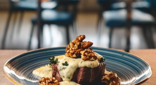 Bife ancho com gorgonzola e nozes