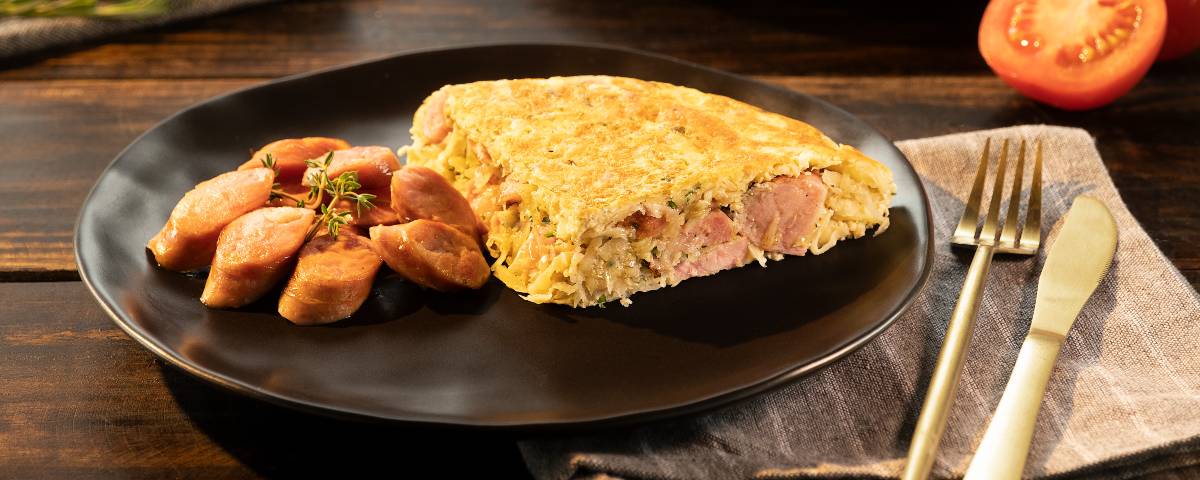 Tortilha de Batata com Linguiça Toscana Assada na Churrasqueira
