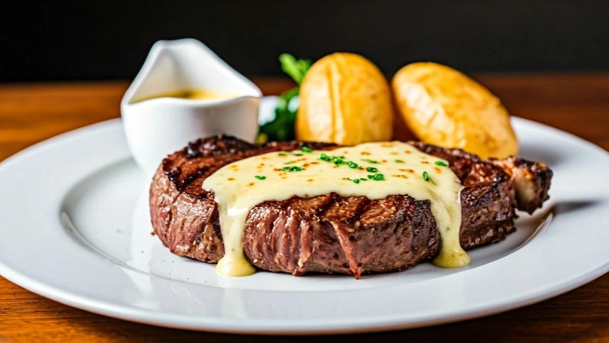 Filé de Costela ao Molho de Queijos e Batatas Douradas