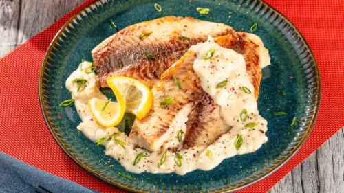 Filé de tilápia grelhado com creme de limão siciliano