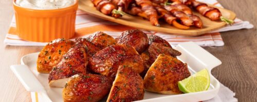 Frango de Padaria com Ervas Seara com Cenouras Assadas com Bacon e Creme de Queijo